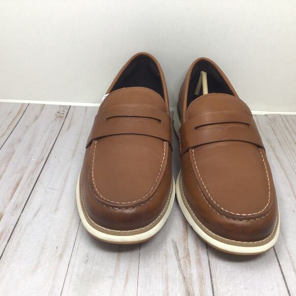 Cole Haan Mens 4 Zerogrand Penny Loafers British Tan Ivory Size 10M Dress Shoe - Picture 1 of 8